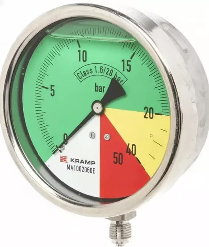 Tryckmätare Ø 100 mm 0-20-40-60 1/4" BSP anslutning nedåt - Tryckmätare - MA1002060E - 1